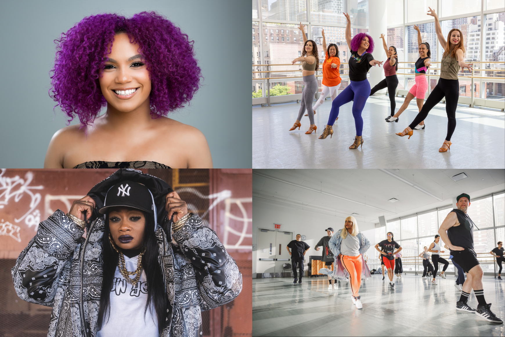 A collage of dancers dancing in a dance class